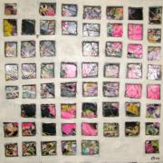 "Durchblicke", Holzlatten, Draht, Kleister, Papier, Acryl, 65 x 65 cm