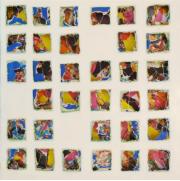 "Einblicke", Holzlatten, Draht, Kleister, Papier, Acryl, 100 x100cm