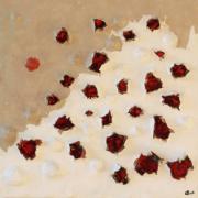 "Erruptionnen", Holzlatten, Draht, Putzf�den, Papier, Acryl, 65 x65cm