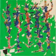 "Traumt�nzerinnen", Holzlatten, Draht, Kleister, Papier, Acryl, 65 x 65 cm